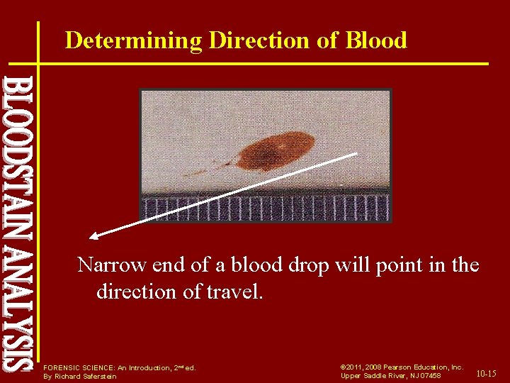 Determining Direction of Blood Narrow end of a blood drop will point in the