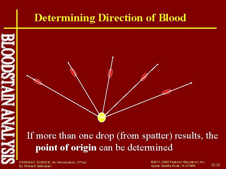 Determining Direction of Blood If more than one drop (from spatter) results, the point