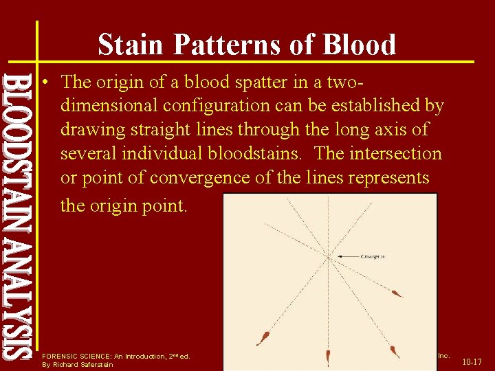 Stain Patterns of Blood • The origin of a blood spatter in a twodimensional