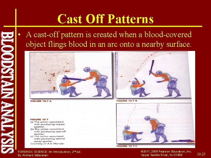 Cast Off Patterns • A cast-off pattern is created when a blood-covered object flings