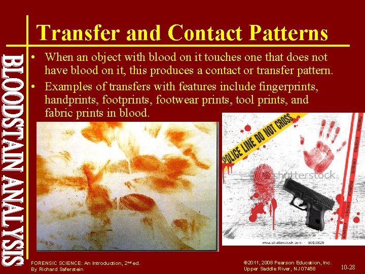 Transfer and Contact Patterns • When an object with blood on it touches one