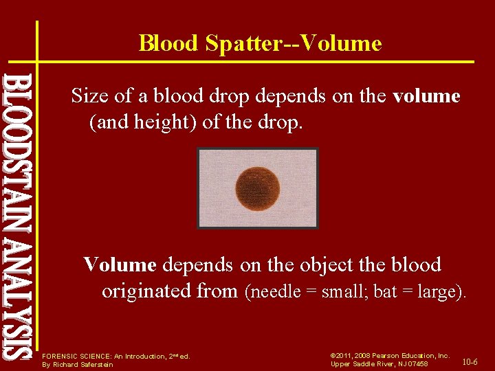 Blood Spatter--Volume Size of a blood drop depends on the volume (and height) of