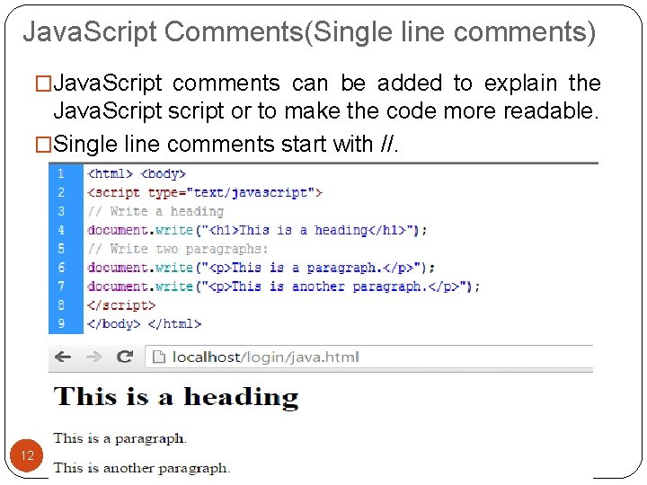 Java. Script Comments(Single line comments) �Java. Script comments can be added to explain the Java. Script Comments(Single line comments) �Java. Script comments can be added to explain the