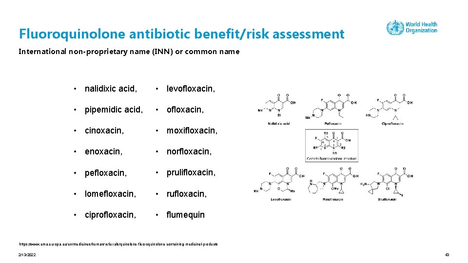 Fluoroquinolone antibiotic benefit/risk assessment International non-proprietary name (INN) or common name • nalidixic acid,