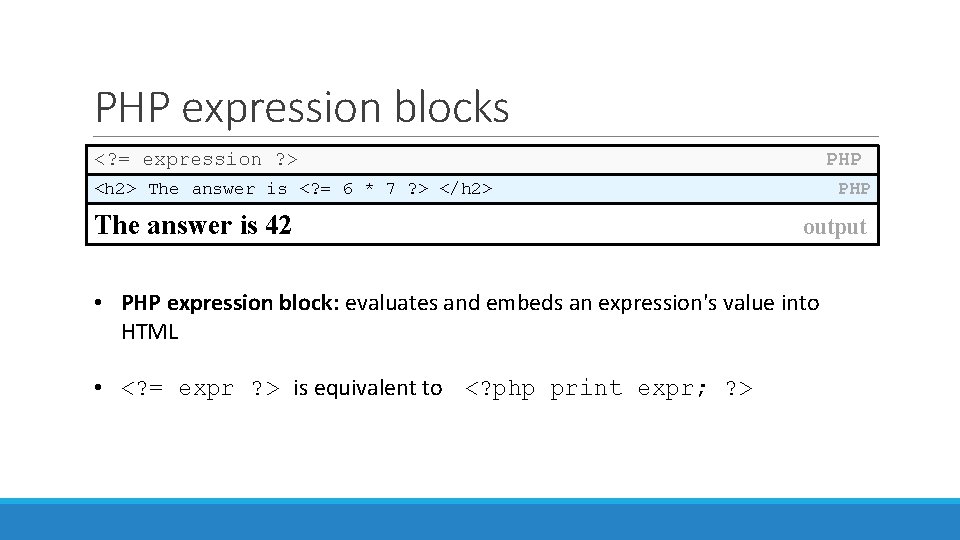 PHP expression blocks <? = expression ? > PHP <h 2> The answer is PHP expression blocks <? = expression ? > PHP <h 2> The answer is