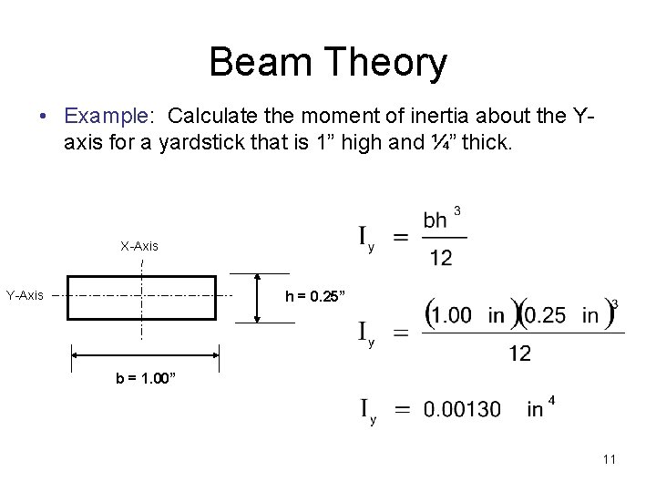 Beam Theory • Example: Calculate the moment of inertia about the Yaxis for a