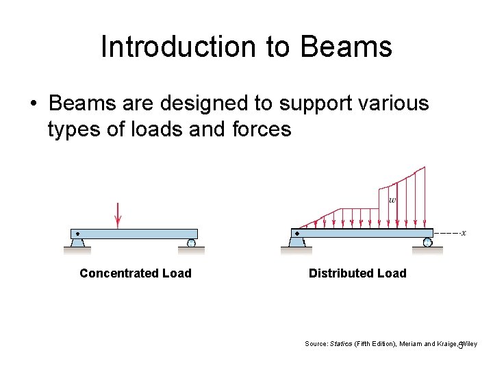 Introduction to Beams • Beams are designed to support various types of loads and