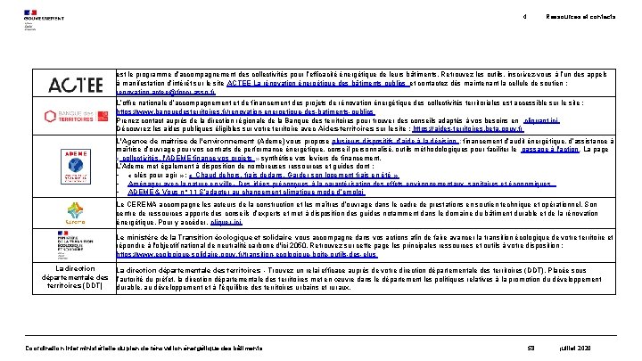 4. Ressources et contacts est le programme d’accompagnement des collectivités pour l’efficacité énergétique de