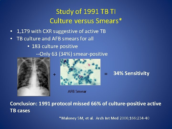 Study of 1991 TB TI Culture versus Smears* • 1, 179 with CXR suggestive