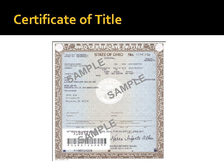 Certificate of Title 