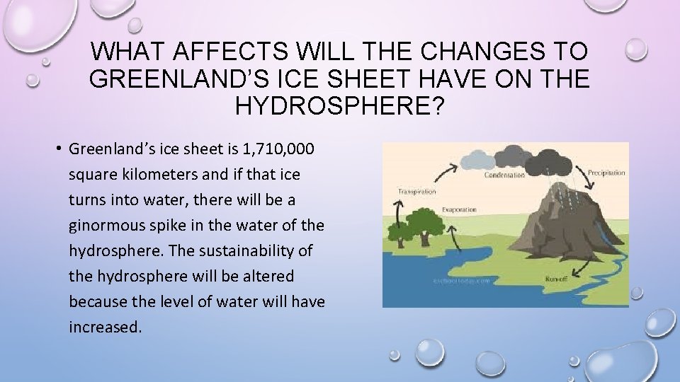 WHAT AFFECTS WILL THE CHANGES TO GREENLAND’S ICE SHEET HAVE ON THE HYDROSPHERE? •