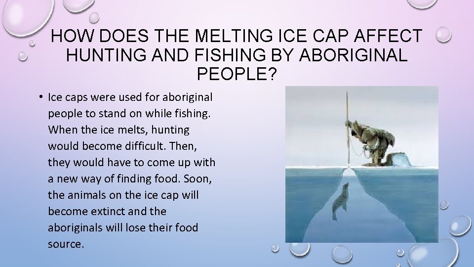 HOW DOES THE MELTING ICE CAP AFFECT HUNTING AND FISHING BY ABORIGINAL PEOPLE? •