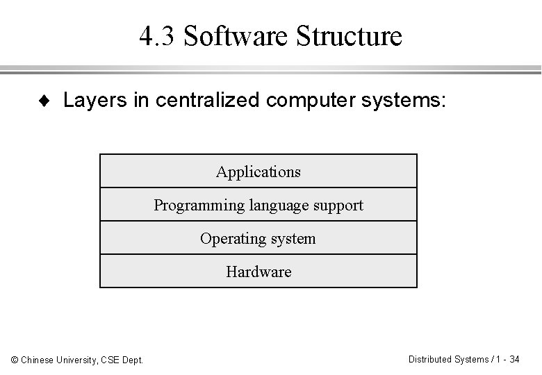 4. 3 Software Structure ¨ Layers in centralized computer systems: Applications Programming language support