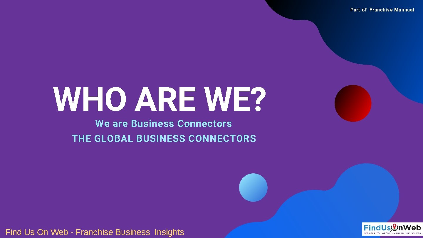 Part of Franchise Mannual WHO ARE WE? We are Business Connectors THE GLOBAL BUSINESS