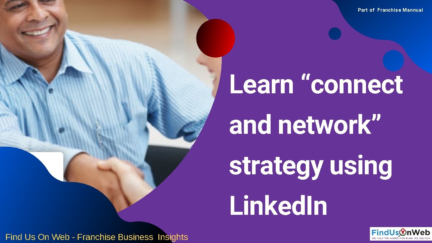 Part of Franchise Mannual Learn “connect and network” strategy using Linked. In Find Us