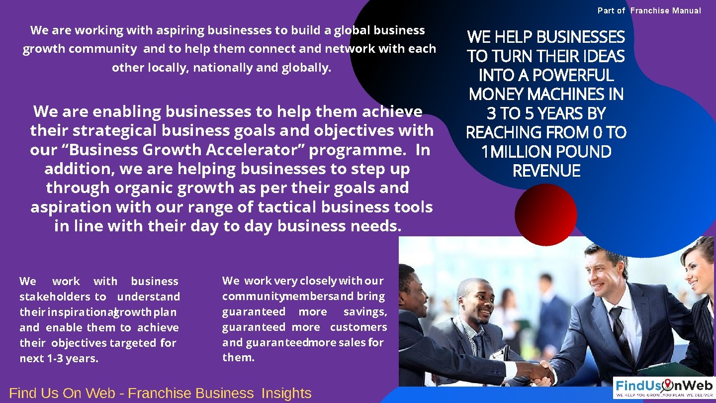 Part of Franchise Manual We are working with aspiring businesses to build a global