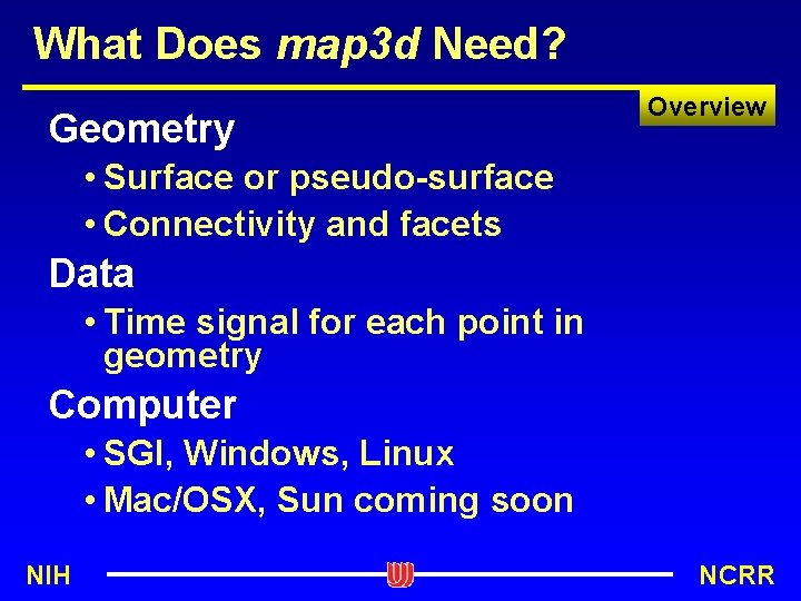 What Does map 3 d Need? Geometry Overview • Surface or pseudo-surface • Connectivity