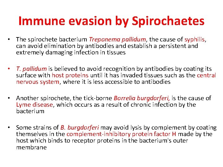 Immune evasion by Spirochaetes • The spirochete bacterium Treponema pallidum, the cause of syphilis,