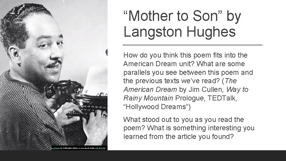“Mother to Son” by Langston Hughes How do you think this poem fits into