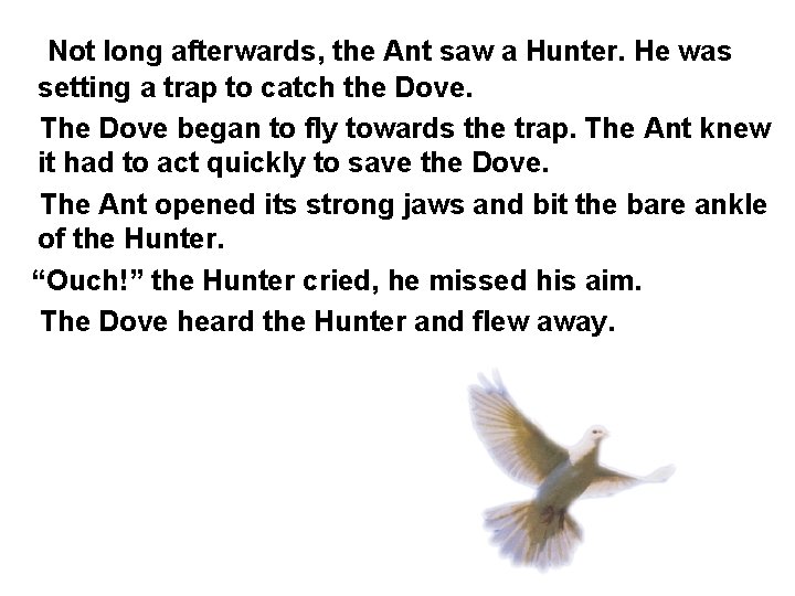 Not long afterwards, the Ant saw a Hunter. He was setting a trap to