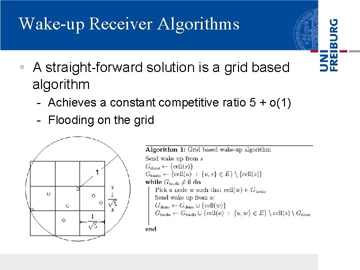 Wake-up Receiver Algorithms § A straight-forward solution is a grid based algorithm - Achieves