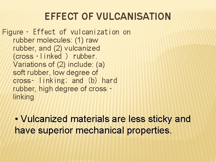 EFFECT OF VULCANISATION Figure ‑ Effect of vulcanization on rubber molecules: (1) raw rubber,