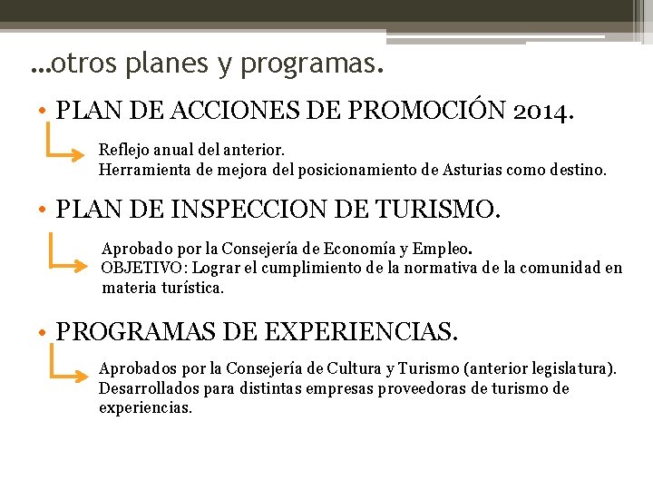 …otros planes y programas. • PLAN DE ACCIONES DE PROMOCIÓN 2014. Reflejo anual del