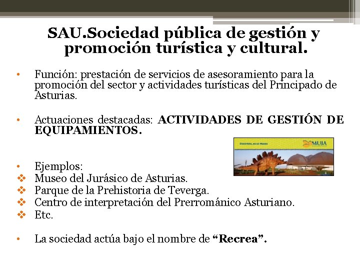 SAU. Sociedad pública de gestión y promoción turística y cultural. • Función: prestación de