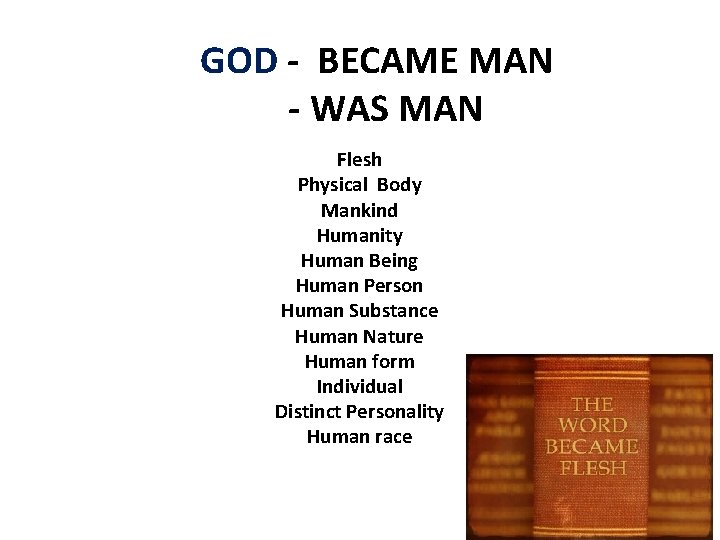 GOD - BECAME MAN - WAS MAN Flesh Physical Body Mankind Humanity Human Being