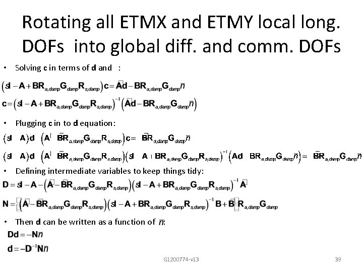 Rotating all ETMX and ETMY local long. DOFs into global diff. and comm. DOFs