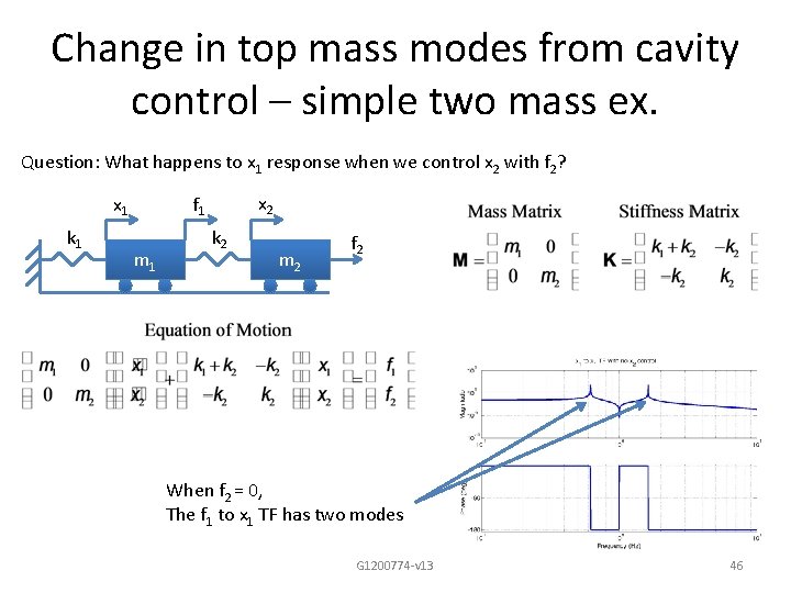 Change in top mass modes from cavity control – simple two mass ex. Question: