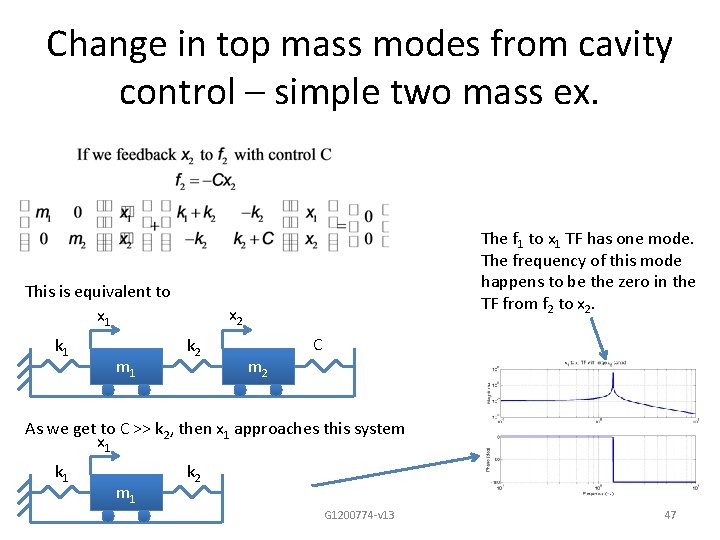 Change in top mass modes from cavity control – simple two mass ex. This