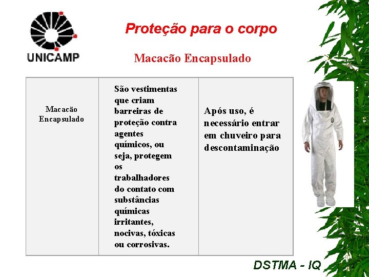 Proteção para o corpo Macacão Encapsulado São vestimentas que criam barreiras de proteção contra