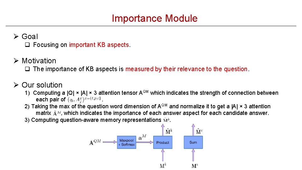 Importance Module Ø Goal q Focusing on important KB aspects. Ø Motivation q The