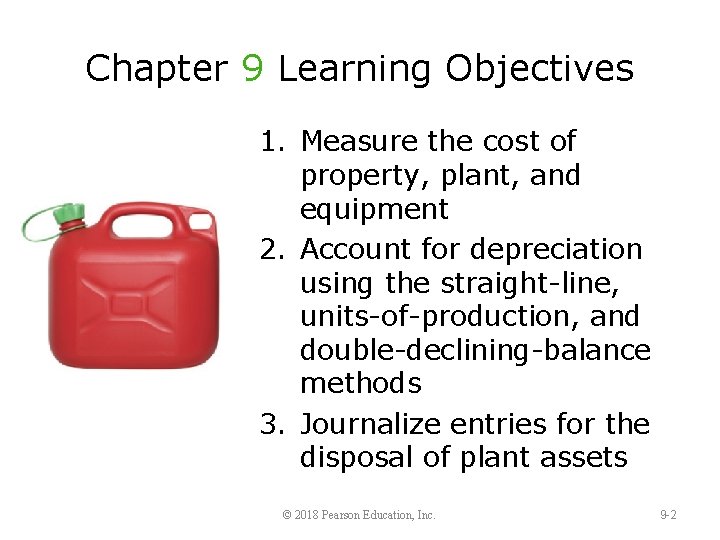 Chapter 9 Learning Objectives 1. Measure the cost of property, plant, and equipment 2.
