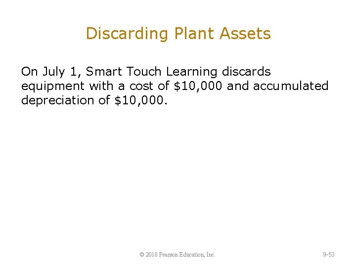 Discarding Plant Assets On July 1, Smart Touch Learning discards equipment with a cost