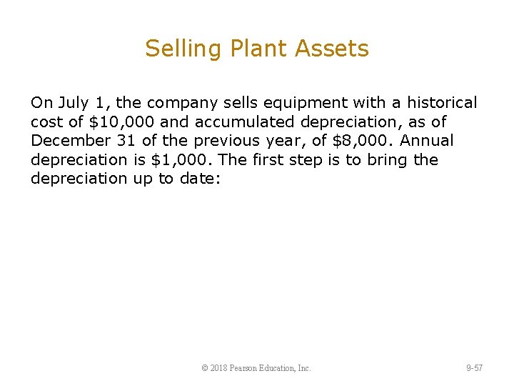 Selling Plant Assets On July 1, the company sells equipment with a historical cost