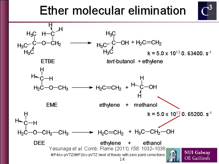 Ether molecular elimination k = 5. 0 x 1013 0. 63400. s-1 k =