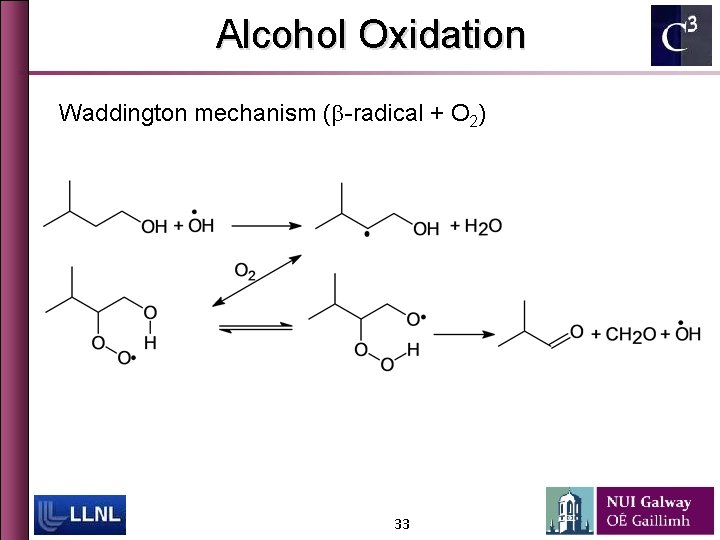 Alcohol Oxidation Waddington mechanism (b-radical + O 2) 33 