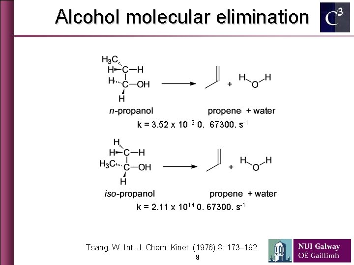 Alcohol molecular elimination k = 3. 52 x 1013 0. 67300. s-1 k =