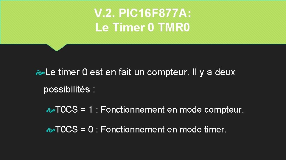 V. 2. PIC 16 F 877 A: Le Timer 0 TMR 0 Le timer