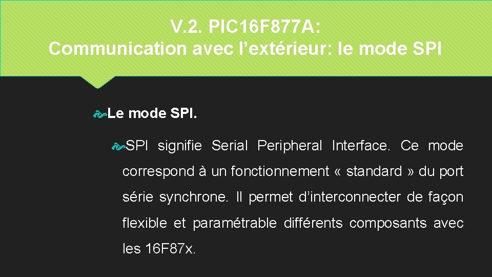 V. 2. PIC 16 F 877 A: Communication avec l’extérieur: le mode SPI Le