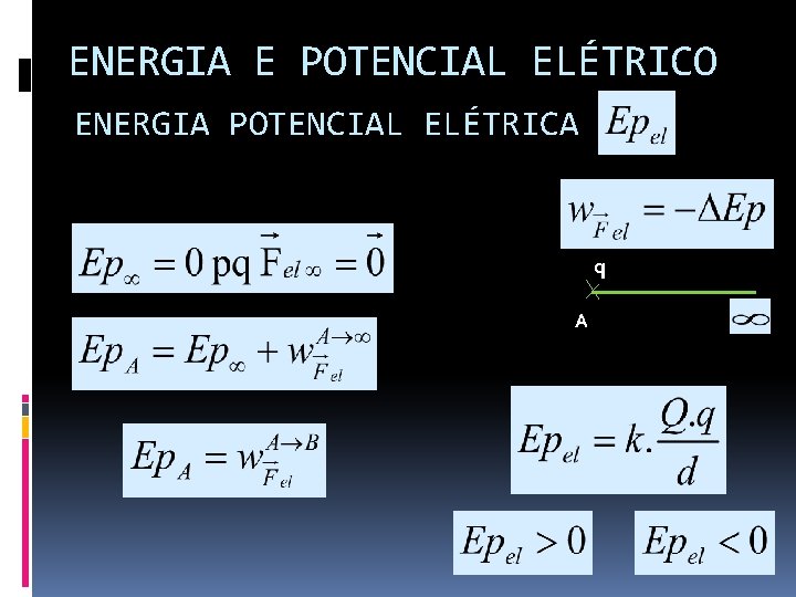 ENERGIA E POTENCIAL ELÉTRICO ENERGIA POTENCIAL ELÉTRICA q A 