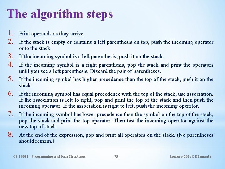 The algorithm steps 1. 2. 3. 4. 5. 6. 7. 8. Print operands as