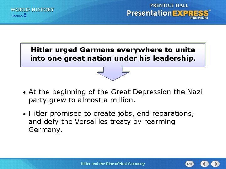 Section 5 Hitler urged Germans everywhere to unite into one great nation under his