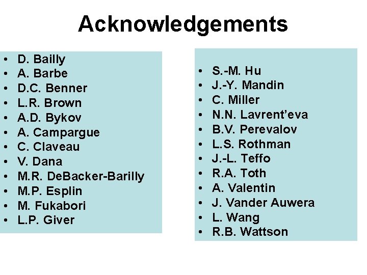 Acknowledgements • • • D. Bailly A. Barbe D. C. Benner L. R. Brown