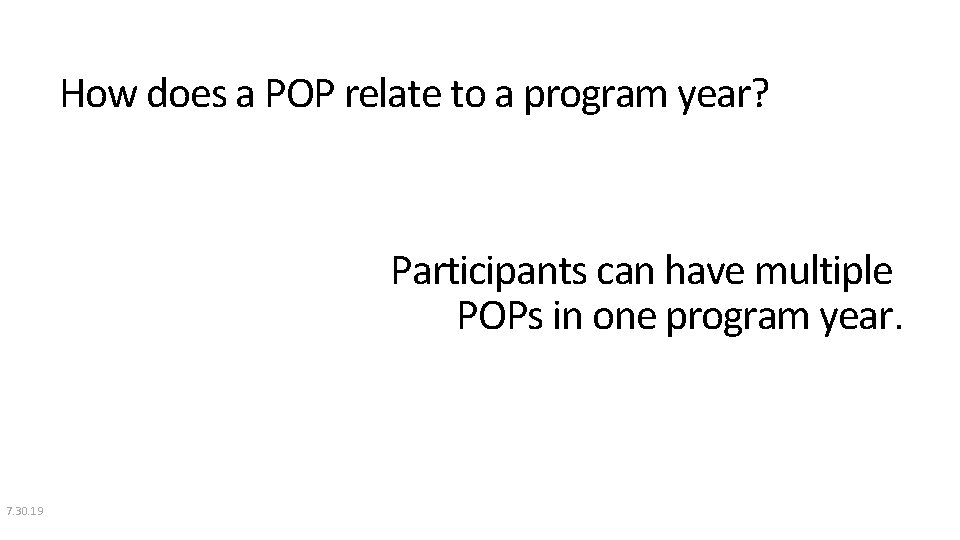 How does a POP relate to a program year? 1 Participants can have multiple