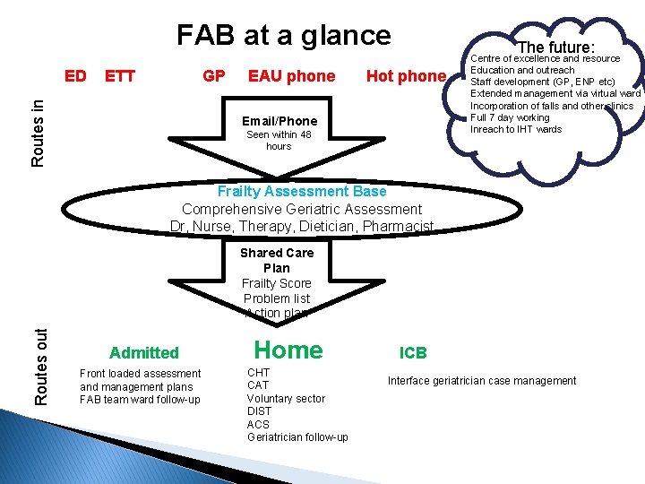 FAB at a glance ETT GP Routes in ED EAU phone The future: Hot