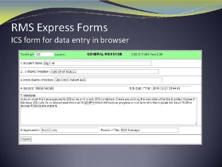RMS Express Forms ICS form for data entry in browser 