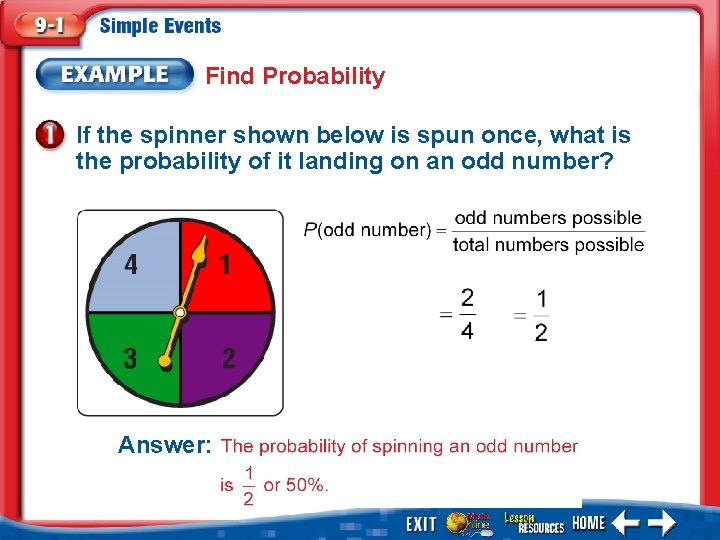 Find Probability If the spinner shown below is spun once, what is the probability